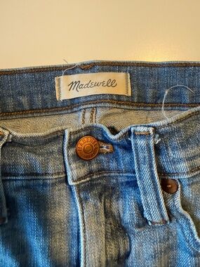 Madewell Blue Denim Jeans with Brown Leather Patch